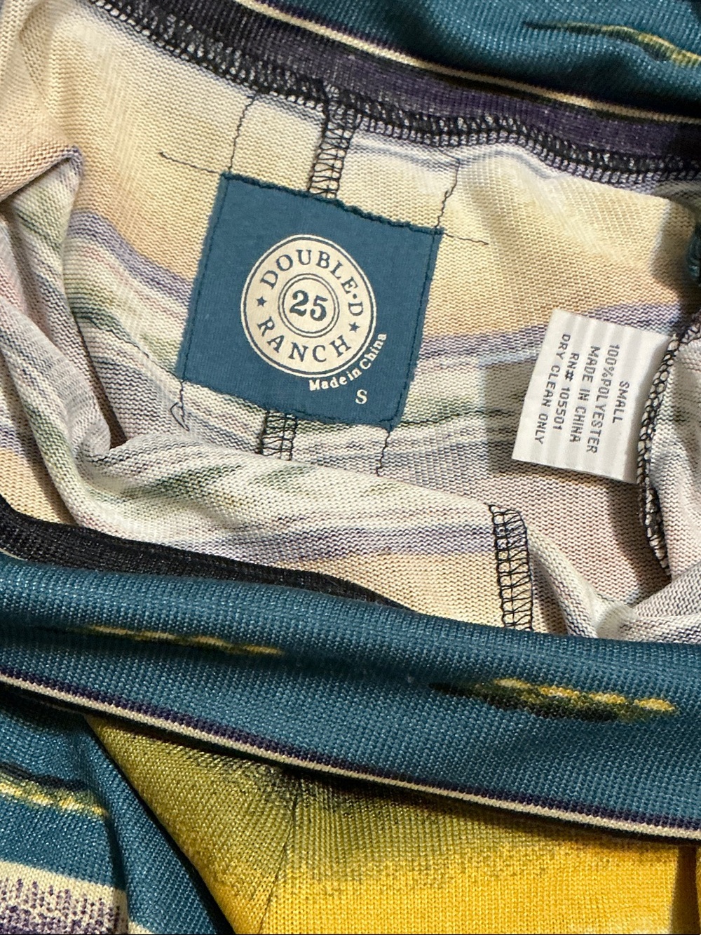 Double D Ranch Teal and Mustard Striped Knit Top